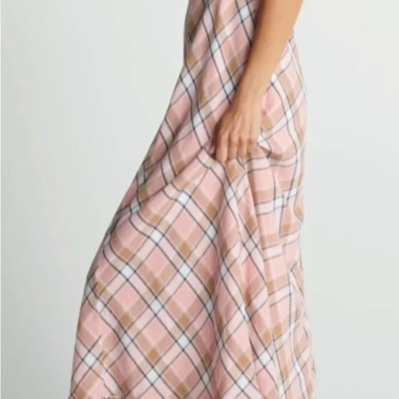 sundays Pink Plaid Smocked Maxi Dress with Ruffle Hem New with tags - Picture 2 of 11